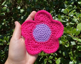 Crochet Daisy Flower Coaster (Handmade) - Individual or Set - Colourful