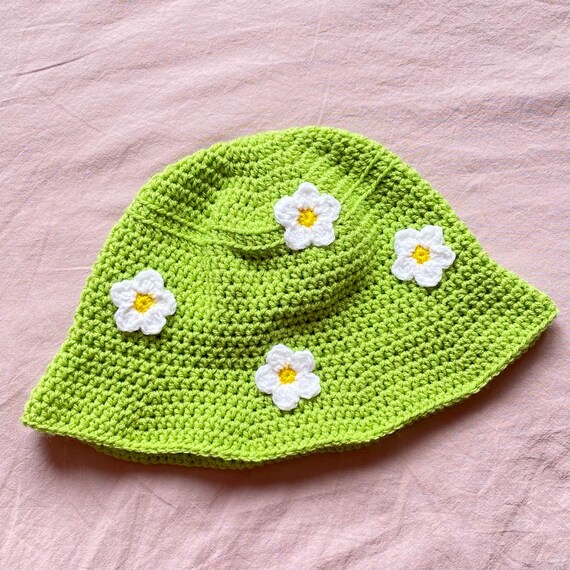 Lele Sadoughi Crochet Daisy bucket hat Chartreuse Easy Daisy Flower Bucket Hat Crochet Pattern - Any Size! main image 2
