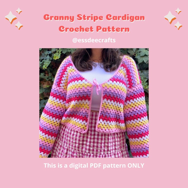 Granny Stripe Crochet Cardigan Crochet Pattern by essdeecrafts PDF only image 1