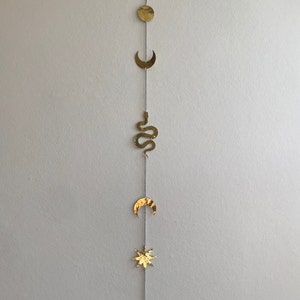 Celestial serpent metal wall hanging-Copper-Brass-Vertical banner-Metal wall decor-Esoteric-Alchemy-boho banner-Hammered Brass wall Art.