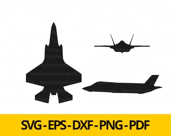 Avión de combate F-35 Lightning en formato SVG, EPS, DXF y PNG / Avión de guerra en formato SVG / Imagen vectorial / Clipart / Avión / Diseño de camiseta / Pegatina / Impresión de pared