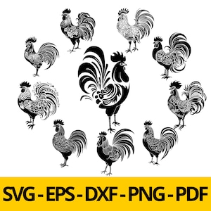 10 Hahn SVG-Dateien für Cricut und Silhouette Crafts - Huhn Clipart Digital Download für T-Shirts, Aufkleber, Bauernhaus Dekor & mehr