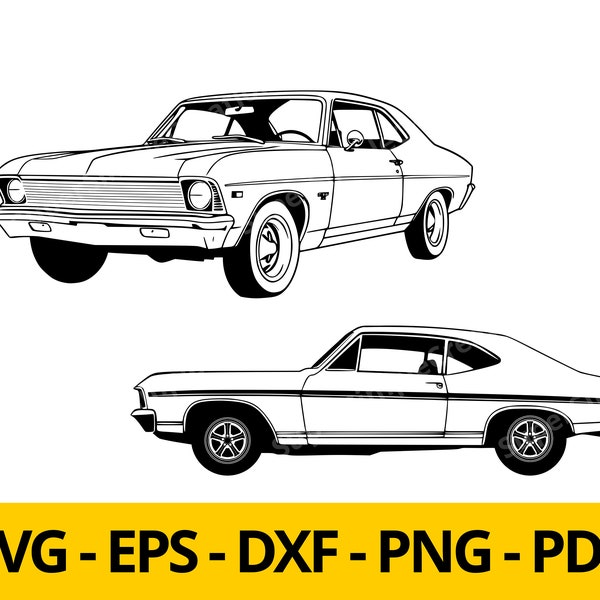 Nova 350 Retro car svg, eps, dxf and png | Digital | Vector vehicle| Clipart | T-shirt Design | Sports | Wall Print | Digital Sticker Laser