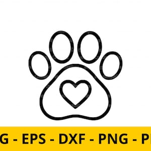Dog paw print svg with heart | Simple dog paw outline for laser cut | Pet lover design png dxf pdf eps | Cricut decal file