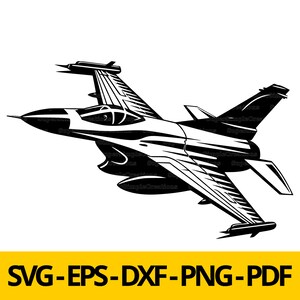 Puede incluir: Silueta en blanco y negro de un avi&oacute;n de combate en vuelo. El avi&oacute;n est&aacute; ligeramente inclinado hacia la derecha y tiene una nariz larga y puntiaguda y alas barridas.