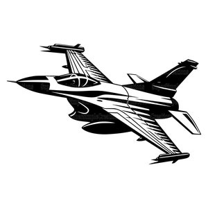 Puede incluir: Silueta en blanco y negro de un avi&oacute;n de combate en vuelo. El avi&oacute;n tiene un morro largo y puntiagudo y alas barridas. Est&aacute; volando con la nariz ligeramente apuntada hacia arriba.