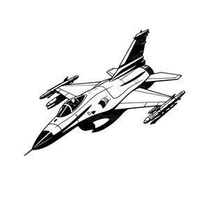 Puede incluir: Ilustraci&oacute;n en blanco y negro de un avi&oacute;n de combate en vuelo. El avi&oacute;n tiene una nariz puntiaguda, alas barridas y una aleta vertical. El avi&oacute;n se muestra desde una perspectiva ligeramente inclinada, con la nariz apuntando hacia el lado izquierdo de la imagen.