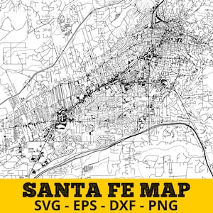 Mapa de Santa Fe svg, Nuevo México, Mapa de múltiples capas / Mapa de Santa Fe para grabado láser / Imagen vectorial / Descarga digital / Impresión de pared