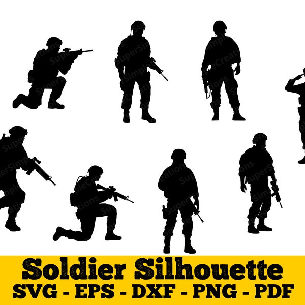 Soldier SIlhouette svg, eps, dxf and png | Military man svg| Vector Image | Clipart | US Military | T-shirt Design | Sticker| Wall Print