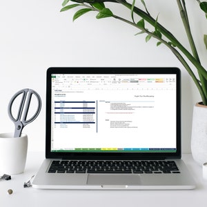 May include: A laptop computer displaying a spreadsheet with the title "Eagle Eye Bookkeeping". The spreadsheet includes a list of "Brought to you by" and "Data Notes".