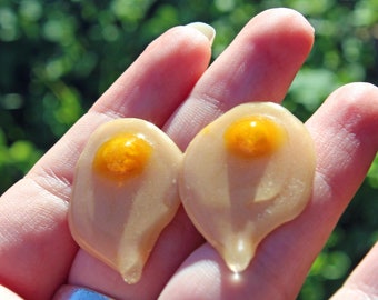 Sunny Side Up Egg Earrings Handmade small cute stud post earrings Gifts
