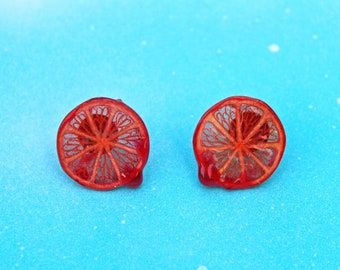 Orange Stud Earrings Fruit Slice small blood orange cute stud post earrings