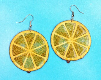 Lemon Slice Earrings Cute Unique Colorful Jewelry Drop Dangle Earring Handmade Gift