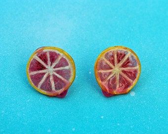 GRAPEFRUIT Stud Earrings Fruit Slice small grapefruit cute stud post earrings