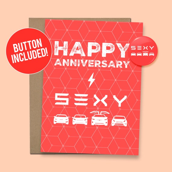 Tesla Inspired Anniversary Card Happy Anniversary S3XY Accessories | Funny Card for Him or Her, 60lb. Card stock + 1.5" Button