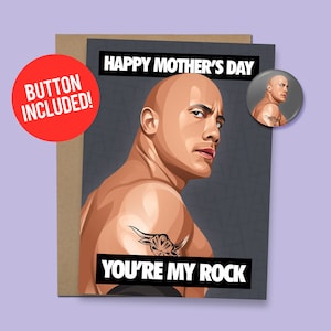 The Rock Dwayne Johnson Funny Mother's Day Card Gift 60lb. Papier cartonné + bouton 1,5" [code QR de message vidéo disponible]
