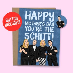 Carte de fête des Mères Schitts Creek pour maman | Cadeau Schitts Creek, 60 lb Papier cartonné + bouton 1,5 po.