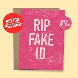 21e anniversaire | Cadeau d'anniversaire pour elle RIP fausse carte d'identité, 60 lb Papier cartonné + bouton 1,5 po.