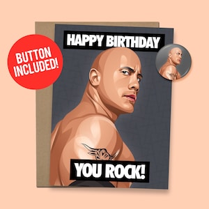 Cartão de aniversário engraçado The Rock Dwayne Johnson, 27 kg, cartão + botão de 3,8 cm [código QR para mensagem de vídeo disponível]