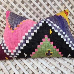 Vintage Turkish Rug Lumbar Pillow Cover: 24x16 in, Handmade Kilim Cushion