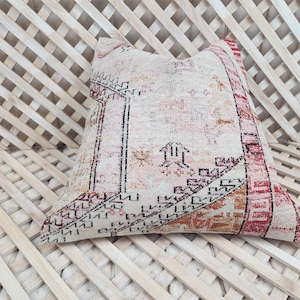 Vintage Turkish Kilim Pillow Cover: Handwoven Wool Bohemian Cushion