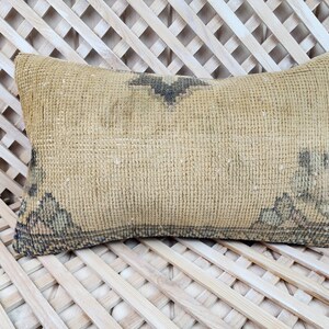Vintage Turkish Carpet Lumbar Pillow: Bohemian Wool Throw Cushion (12x20in)