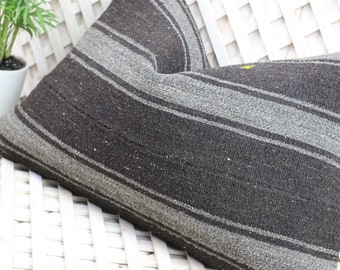 Handwoven Kilim Lumbar Pillow: Vintage Turkish Home Decor (16x24)