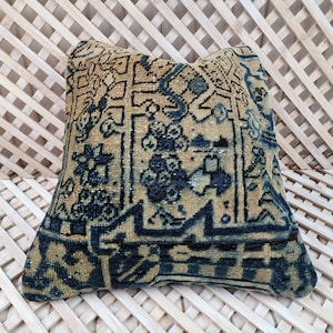 20x20 Persian Pillow Cover: Vintage Turkish Wool, Bohemian Decor