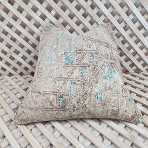 Vintage Turkish Kilim Pillow Cover: Handwoven Wool Bohemian Cushion