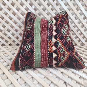 Vintage Turkish Kilim Pillow Cover: Handwoven Wool Bohemian Cushion