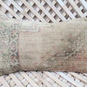 Vintage Turkish Carpet Lumbar Pillow: Bohemian Wool Cushion (12x20in)