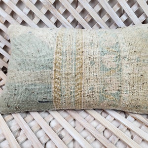 Vintage Turkish Carpet Lumbar Pillow: Bohemian Wool Throw Cushion (12x20in)