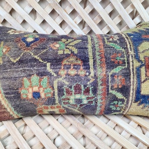Vintage Turkish Carpet Lumbar Pillow: Bohemian Wool Throw Cushion (12x20in)