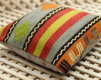Handwoven Kilim Pillow 16x16: Vintage Turkish Bohemian Decor