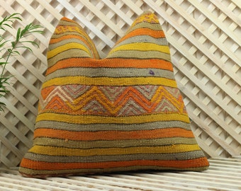 Handwoven Kilim Pillow 20x20: Vintage Turkish Bohemian Decor
