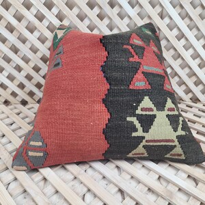 Vintage Turkish Kilim Pillow Cover: Handwoven Wool Bohemian Cushion