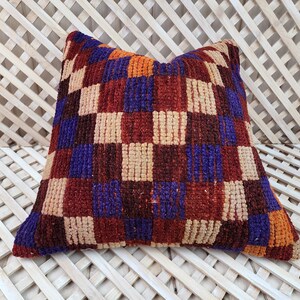 Handmade Turkish Kilim Pillow Cover: 20x20 Bohemian Wool Cushion