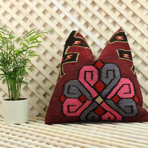 ヴィンテージ　キリム　クッションカバー　2枚セット ヴィンテージキリム枕カバー（2枚セット）：ボヘミアンラグクッション
