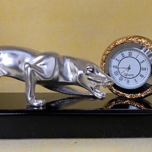 Desk Clock  with Panther Statue