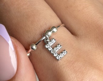 Initial anxiety rings, silver plated rings, adjustable size 7/8/9, worry rings, stackable rings, fidget ring, ADHD relieving rings, gifts