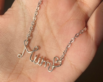 Silver plated Mum necklace, Mother’s Day, personalised necklace, charm pendant necklace, custom script Mothers Day Jewelry , Gift for Her