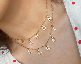 Personalised name charm necklaces, Non-tarnish stainless steel gold necklace, 18k gold plated charms, Customised jewellery, Christmas gift