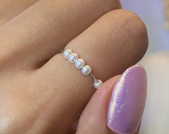 Anxiety rings, silver plated rings, adjustable size 7/8/9, worry rings, stackable rings, ADHD relieving rings, fidget ring, pearl ring, gift