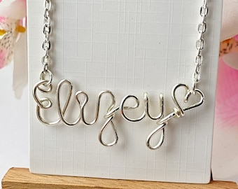 Silver plated wire name necklaces, Customised necklace, Handmade jewellery, Layered necklaces, Personalised jewellery, Silver plated chain