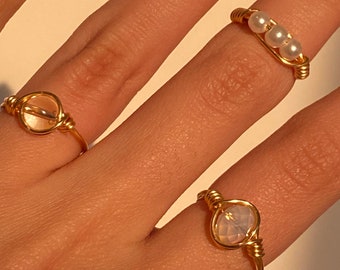 Stainless steel kc gold, non-tarnish wire wrapped rings, semi precious gemstone rings, dainty jewellery, stackable rings, friendship rings