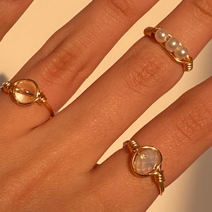 Oro kc de acero inoxidable, anillos envueltos en alambre no tarnish, anillos de piedras preciosas semipreciosas, joyas delicadas, anillos apilables, anillos de amistad