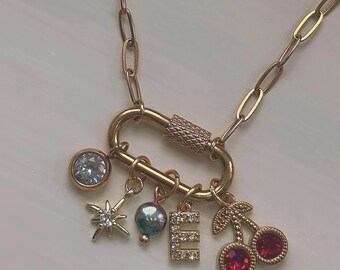 Gold charm chain necklace, changeable charms, custom charm necklace, personalised necklace, adjustable, unisex jewellery, gift for her
