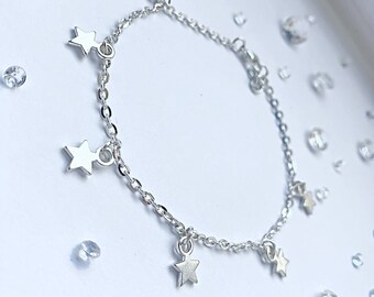 Silver plated star charm anklet, Dainty anklet, Gift for her, Jewellery set, Celestial jewellery, Silver layering anklet, Handmade jewellery