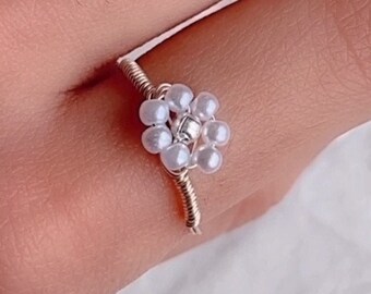 Flower beaded rings, silver and gold plated rings, stackable rings, statement ring, silver wire wrapped matching rings, dainty jewellery