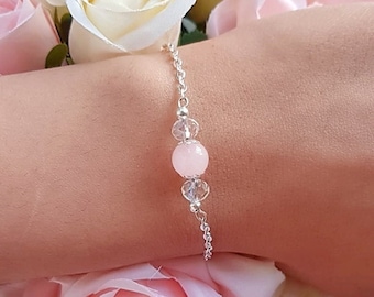 Rose quartz/ Aquamarine silver plated bracelet, Crystal jewellery, Gemstone jewellery, Dainty bracelets, Birthstone jewellery, Gift for her